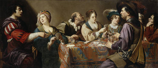 Xogadores de naipes, de Theodor Rombouts, (100 x 223 cm)